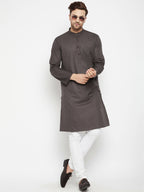 Even Apparels Brown Pure Cotton Long Men's Kurta With Band Collar - Distacart