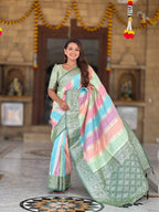 Vedant Vastram Soft Litchi Silk Fancy Jacquard Bollywood Saree - Green