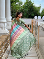Vedant Vastram Soft Litchi Silk Fancy Jacquard Bollywood Saree - Green