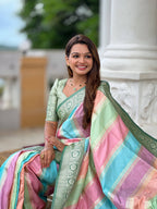 Vedant Vastram Soft Litchi Silk Fancy Jacquard Bollywood Saree - Green