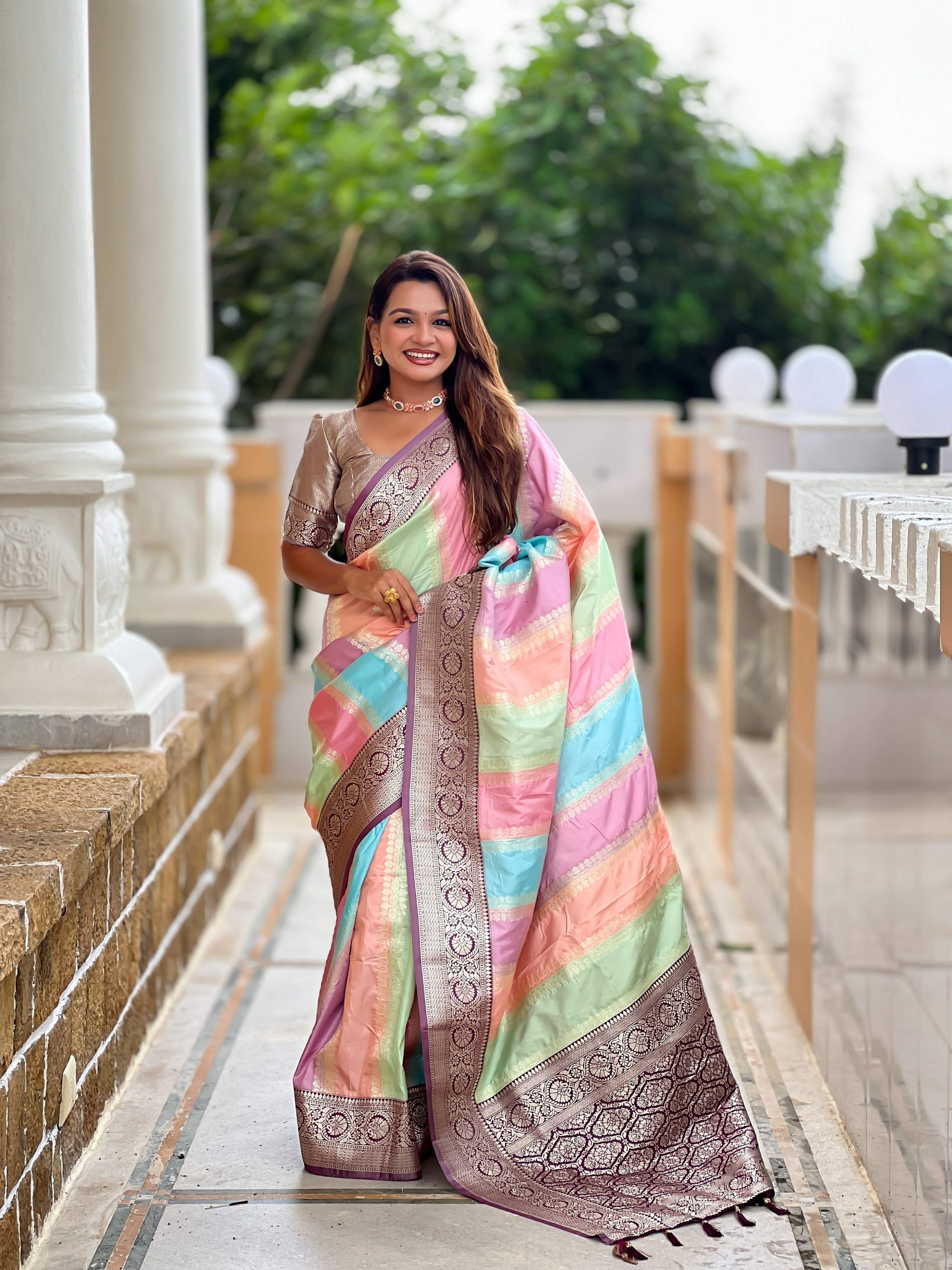 Vedant Vastram Soft Litchi Silk Fancy Jacquard Bollywood Saree - Wine