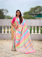 Vedant Vastram Soft Litchi Silk Fancy Jacquard Bollywood Saree - Pink