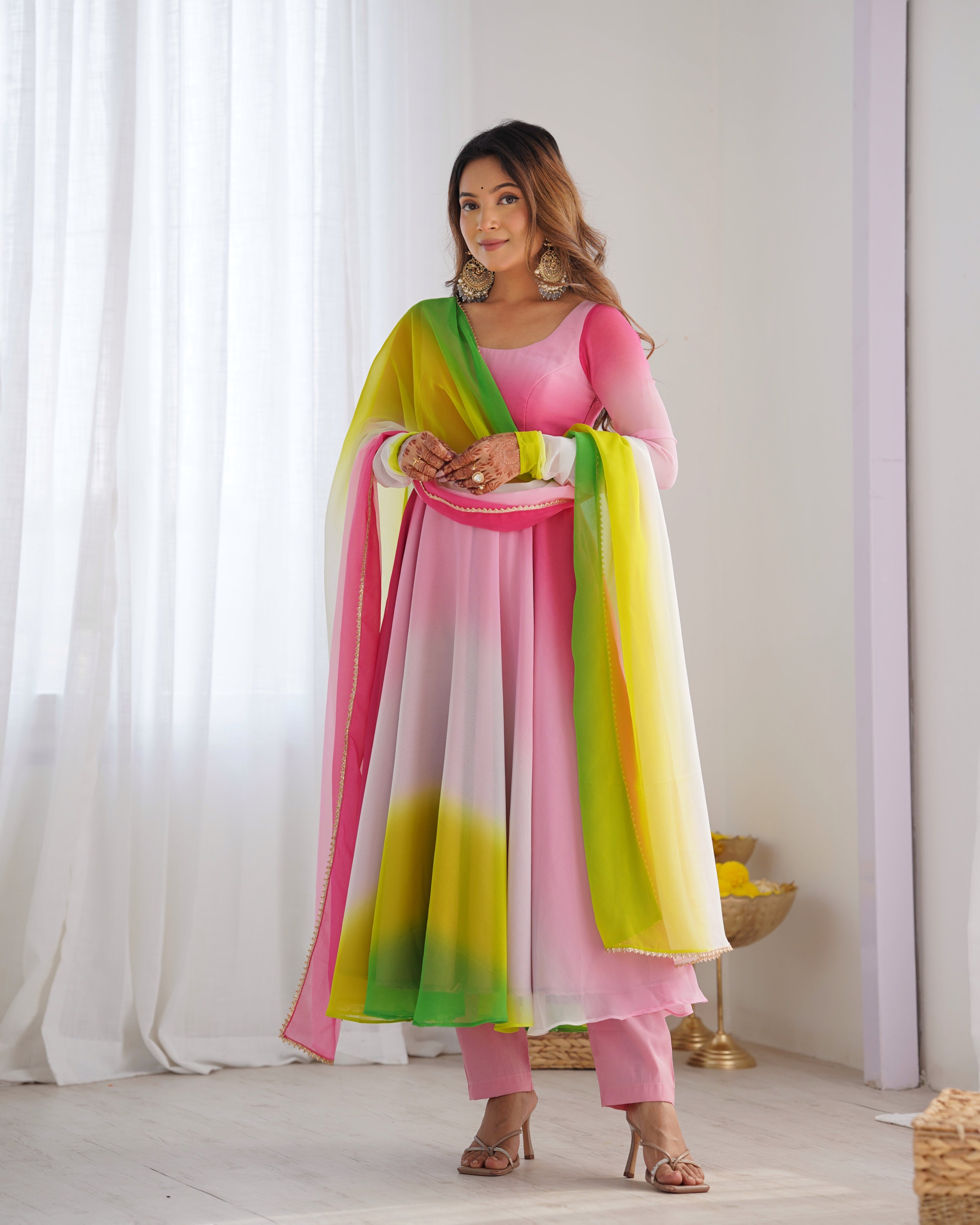 Evanik Multi Colour Pure Soft Georgette Colorful Padding Anarkali Suit - Distacart