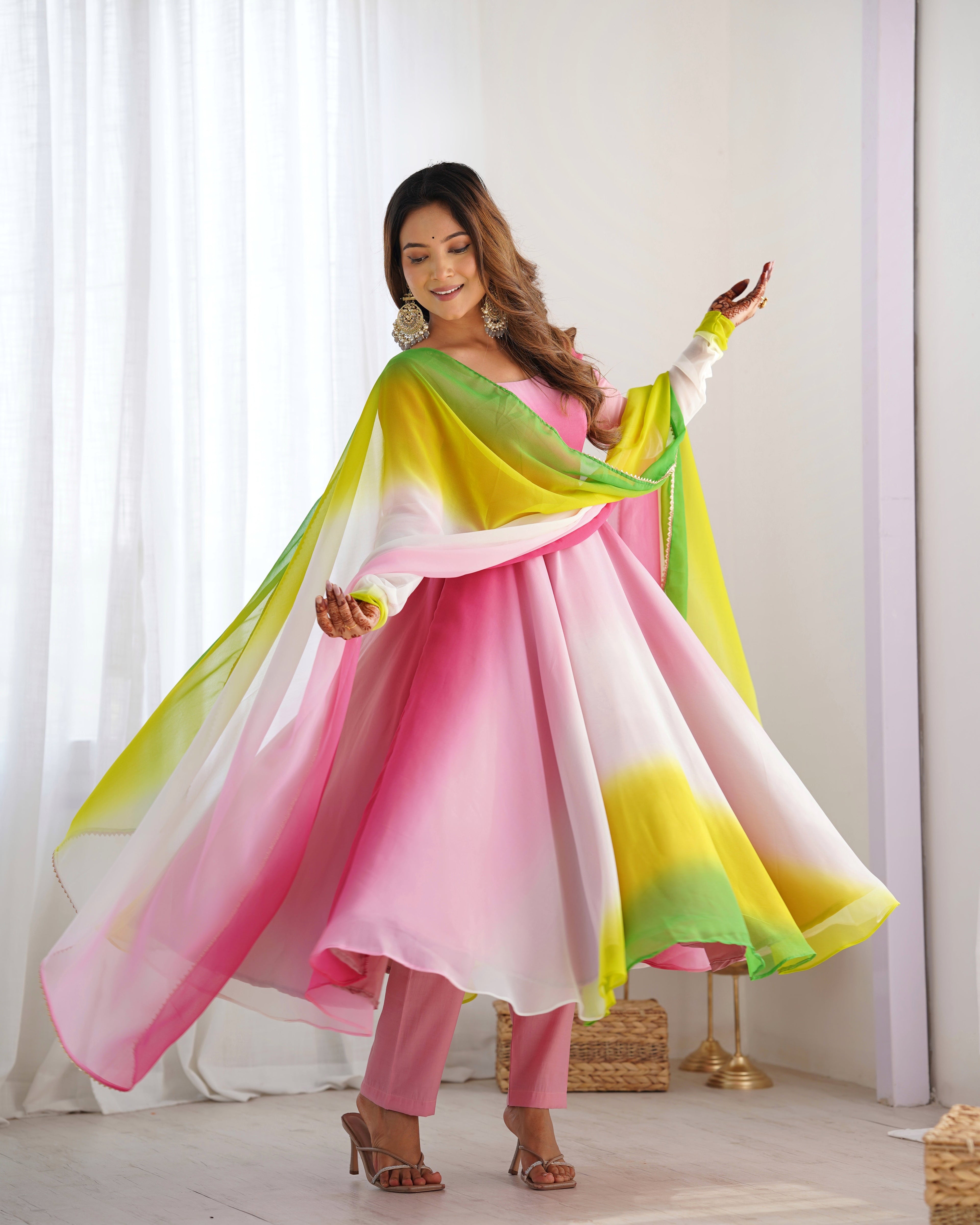 Evanik Multi Colour Pure Soft Georgette Colorful Padding Anarkali Suit - Distacart