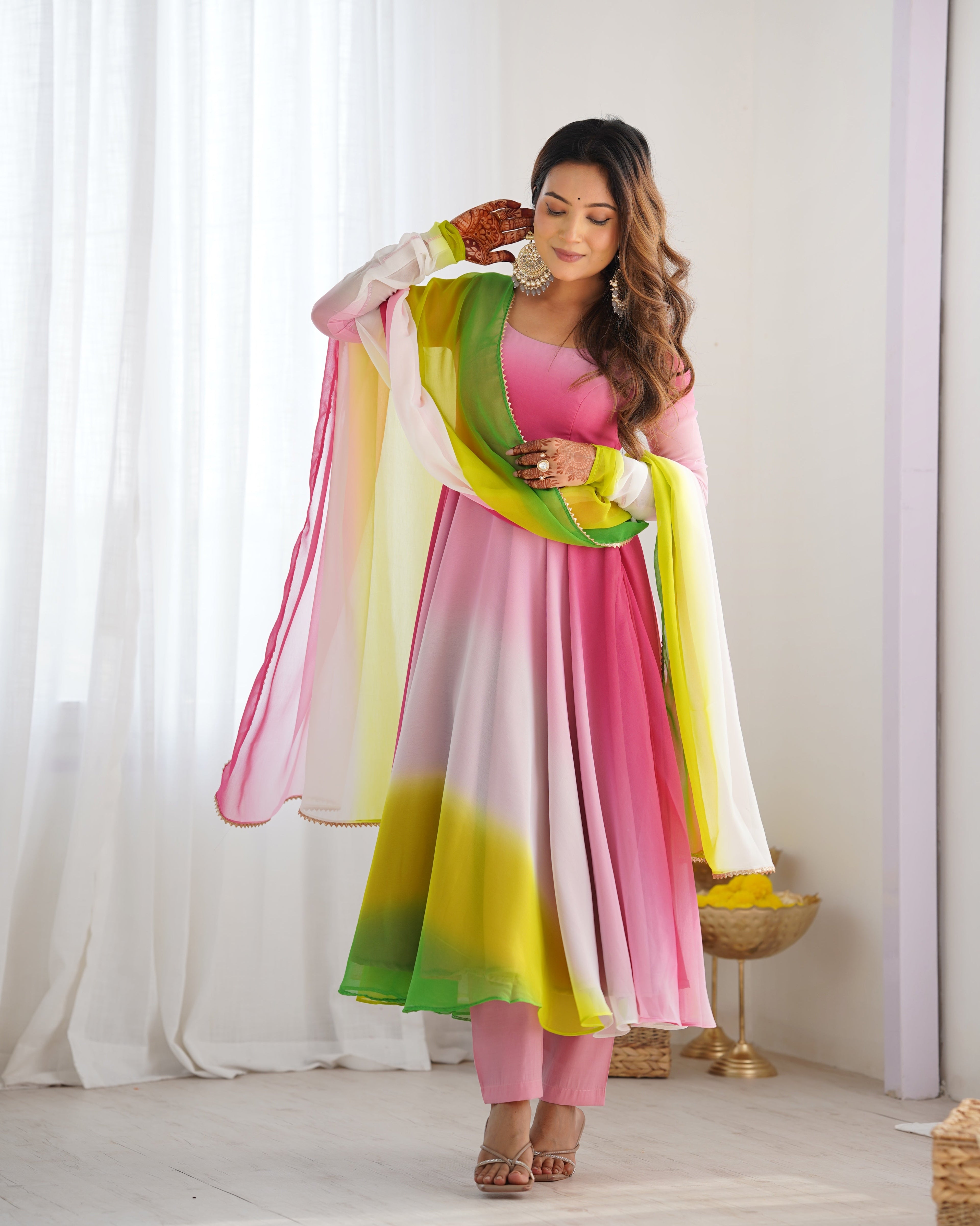Evanik Multi Colour Pure Soft Georgette Colorful Padding Anarkali Suit - Distacart