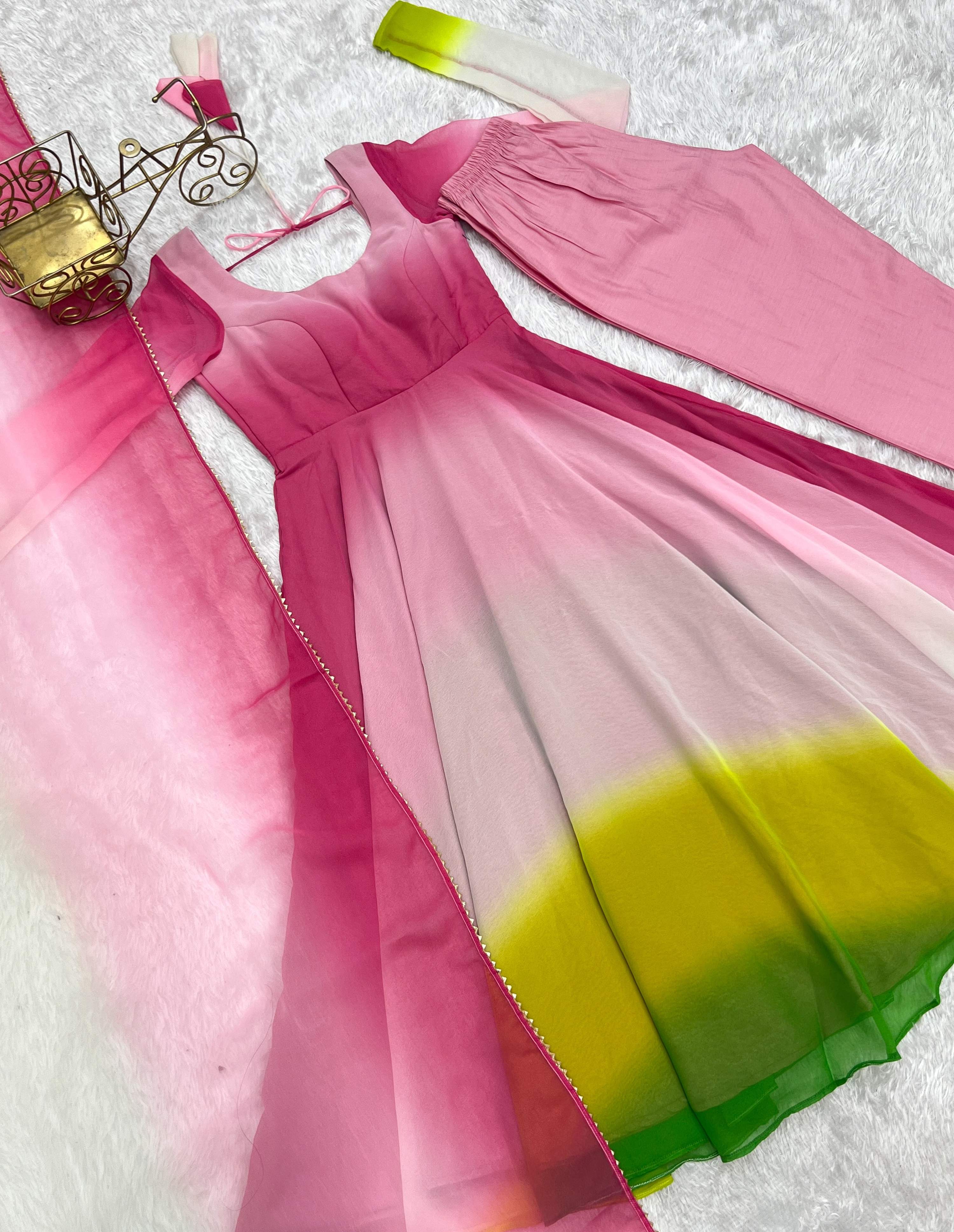 Evanik Multi Colour Pure Soft Georgette Colorful Padding Anarkali Suit - Distacart