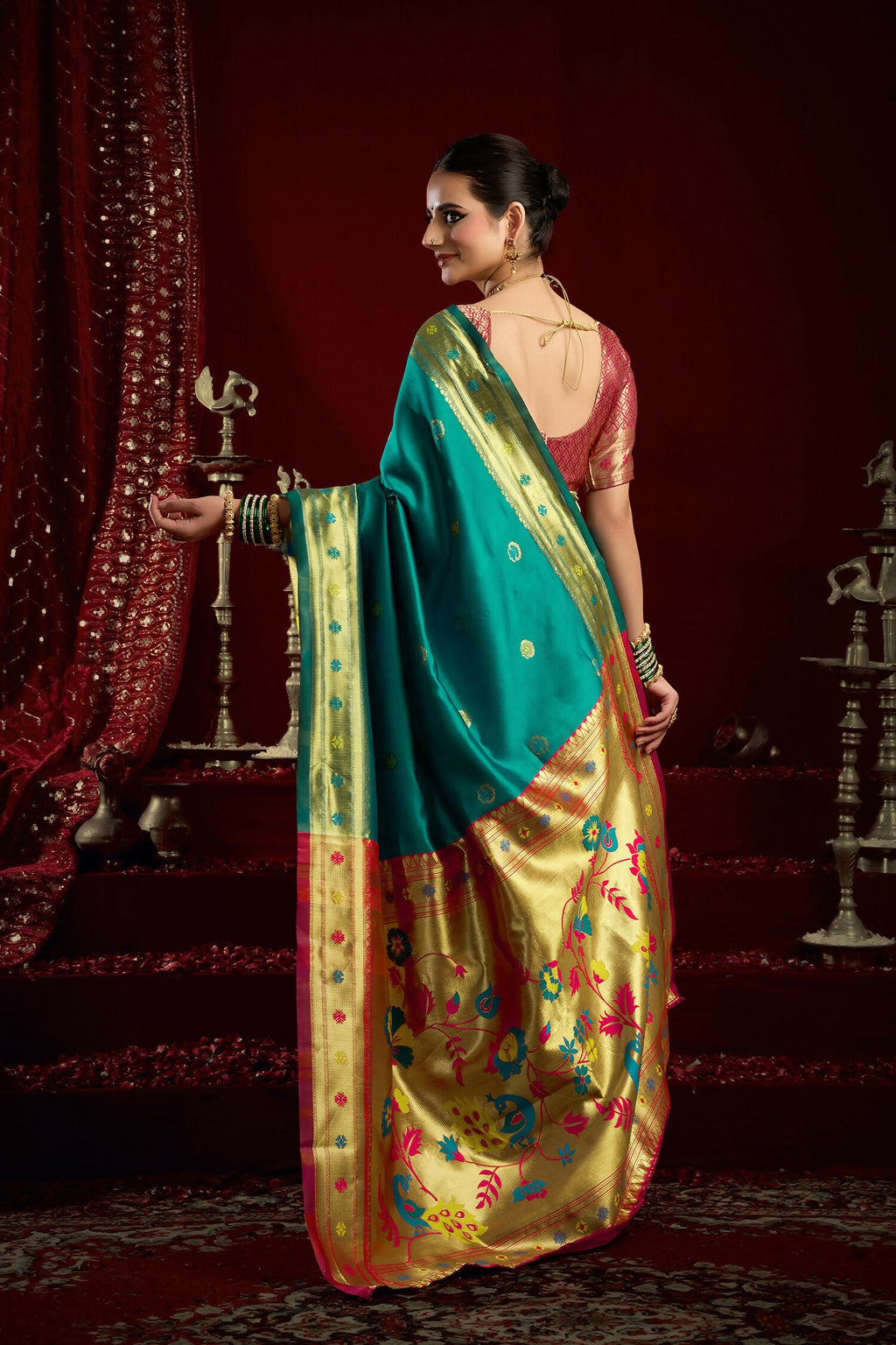 Joban Fashion Aqua Blue Paithani Silk Blend Butti Saree - Distacart