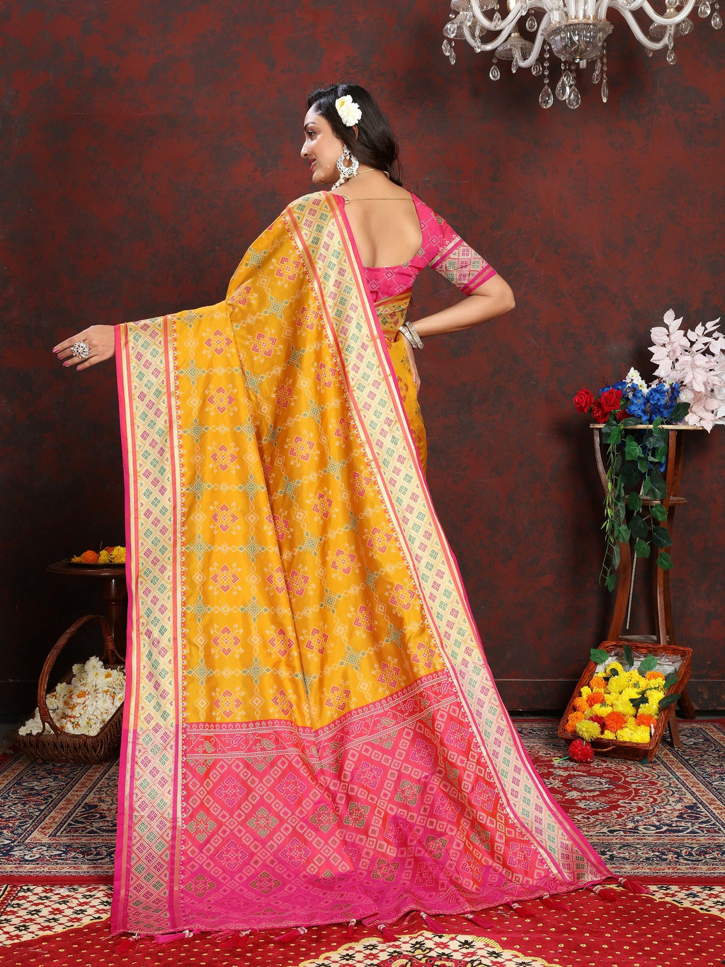 Vedant Vastram Mustard Color Kanjeevaram Patola Silk Saree - Mustard