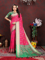 Vedant Vastram Pink Color Kanjeevaram Patola Silk Saree - Pink