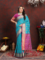 Vedant Vastram Rama Color Kanjeevaram Patola Silk Saree - Rama