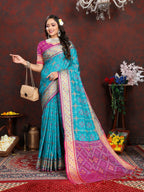 Vedant Vastram Rama Color Kanjeevaram Patola Silk Saree - Rama