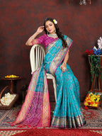 Vedant Vastram Rama Color Kanjeevaram Patola Silk Saree - Rama
