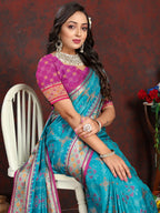 Vedant Vastram Rama Color Kanjeevaram Patola Silk Saree - Rama