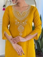 The52 Women's Viscose Embroidery work Straight Kurta with Pant and Dupatta Set - Distacart