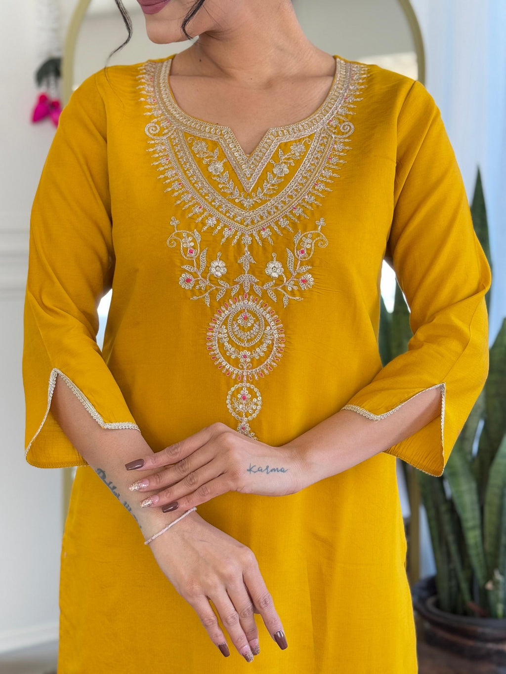The52 Women's Viscose Embroidery work Straight Kurta with Pant and Dupatta Set - Distacart