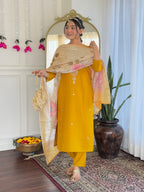 The52 Women's Viscose Embroidery work Straight Kurta with Pant and Dupatta Set - Distacart