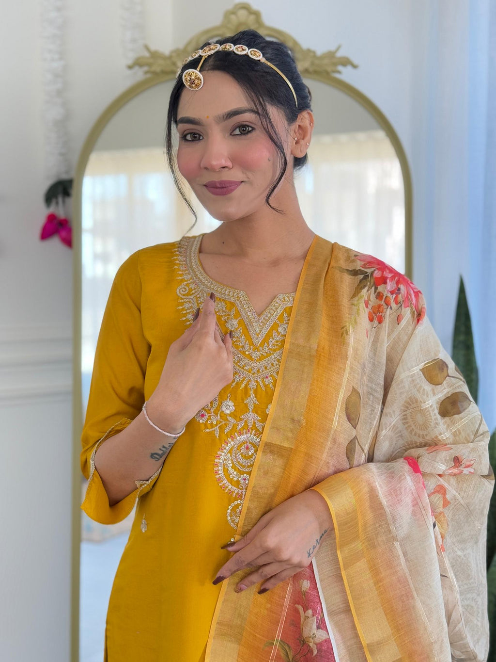 The52 Women's Viscose Embroidery work Straight Kurta with Pant and Dupatta Set - Distacart