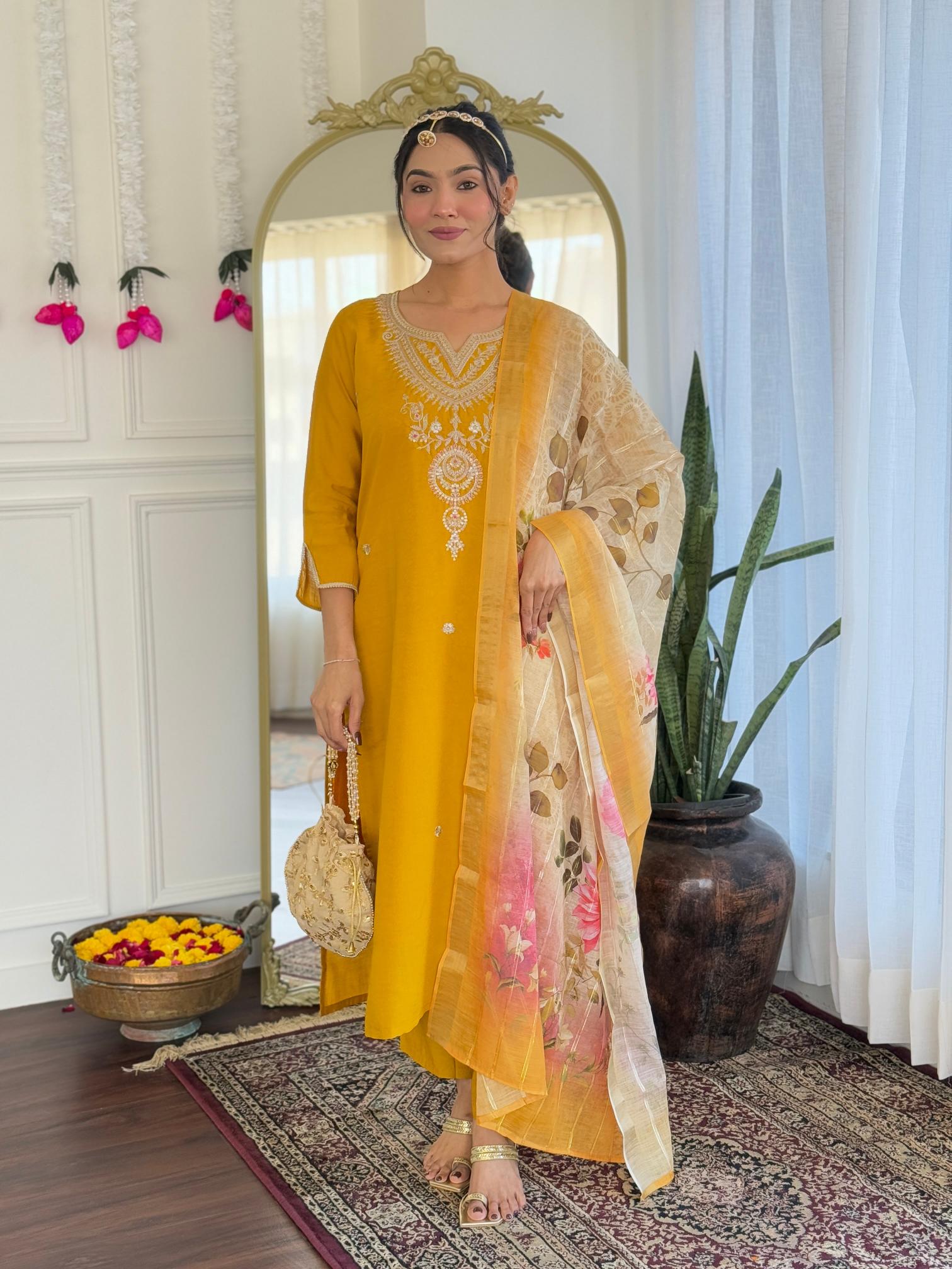 The52 Women's Viscose Embroidery work Straight Kurta with Pant and Dupatta Set - Distacart
