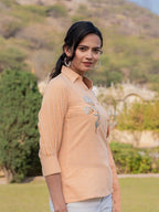 Yufta Mustard Cotton Checks Print Top With Embroidery
