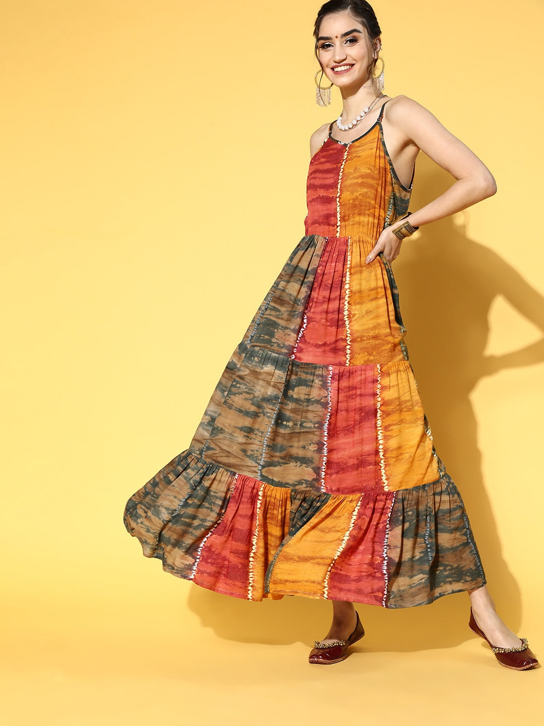 Yufta Mustard Tie and Dye Dress - Distacart