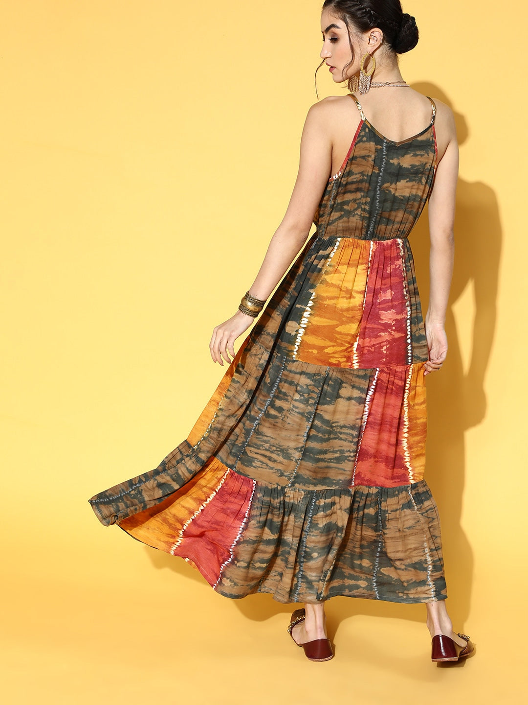 Yufta Mustard Tie and Dye Dress - Distacart