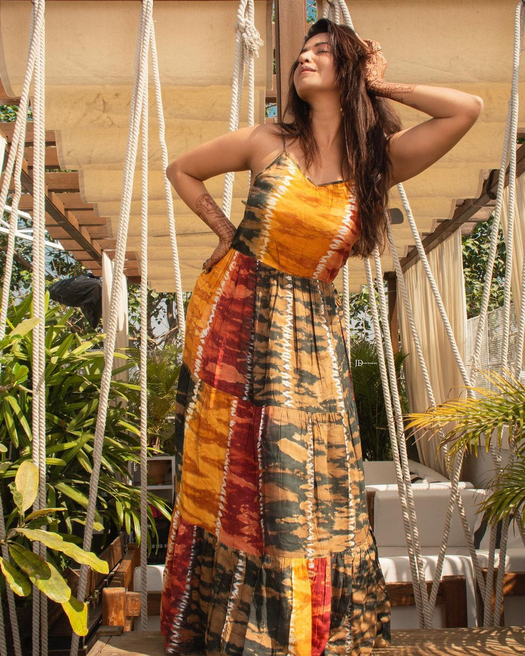 Yufta Mustard Tie and Dye Dress - Distacart