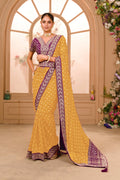 Teeya Creation Yellow Color Chinnon Silk Heavy Embroidery Work Saree - Distacart