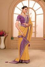 Teeya Creation Yellow Color Chinnon Silk Heavy Embroidery Work Saree - Distacart