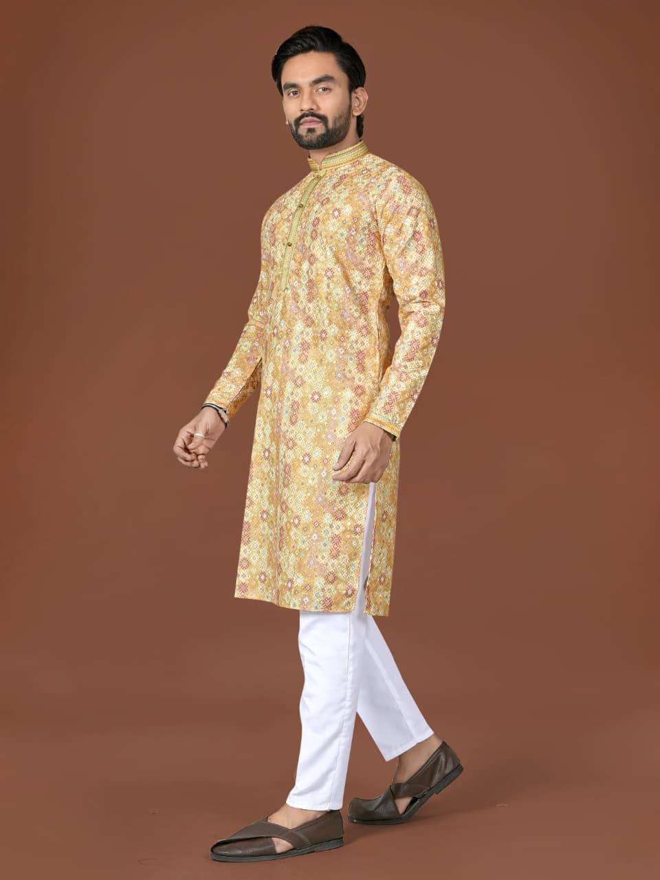 Anaita Yellow Lucknowi Silk Straight Kurta
