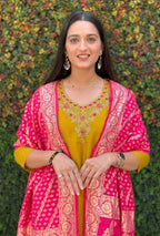 Lorenvalley Fashion Mustard Roman Silk Hand Work Kurta Pant with Dupatta - Distacart