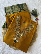 Lorenvalley Fashion Mustard Roman Silk Hand Work Kurta Pant with Dupatta - Distacart
