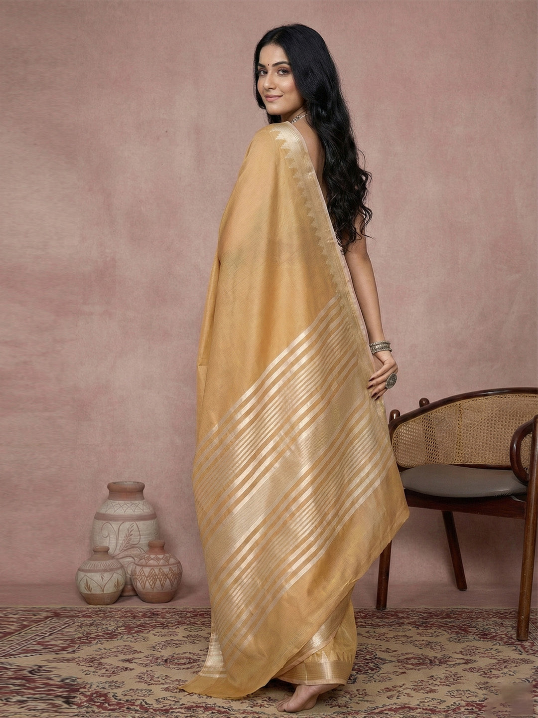 Anaita Mustard Cotton Saree With Blouse - Distacart