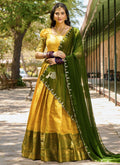 Lorenvalley Mustard Kanjivaram Silk Zari Weaving Lehenga Choli with Dupatta