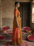 Anaita Mustard Cotton Printed Saree With Blouse - Distacart