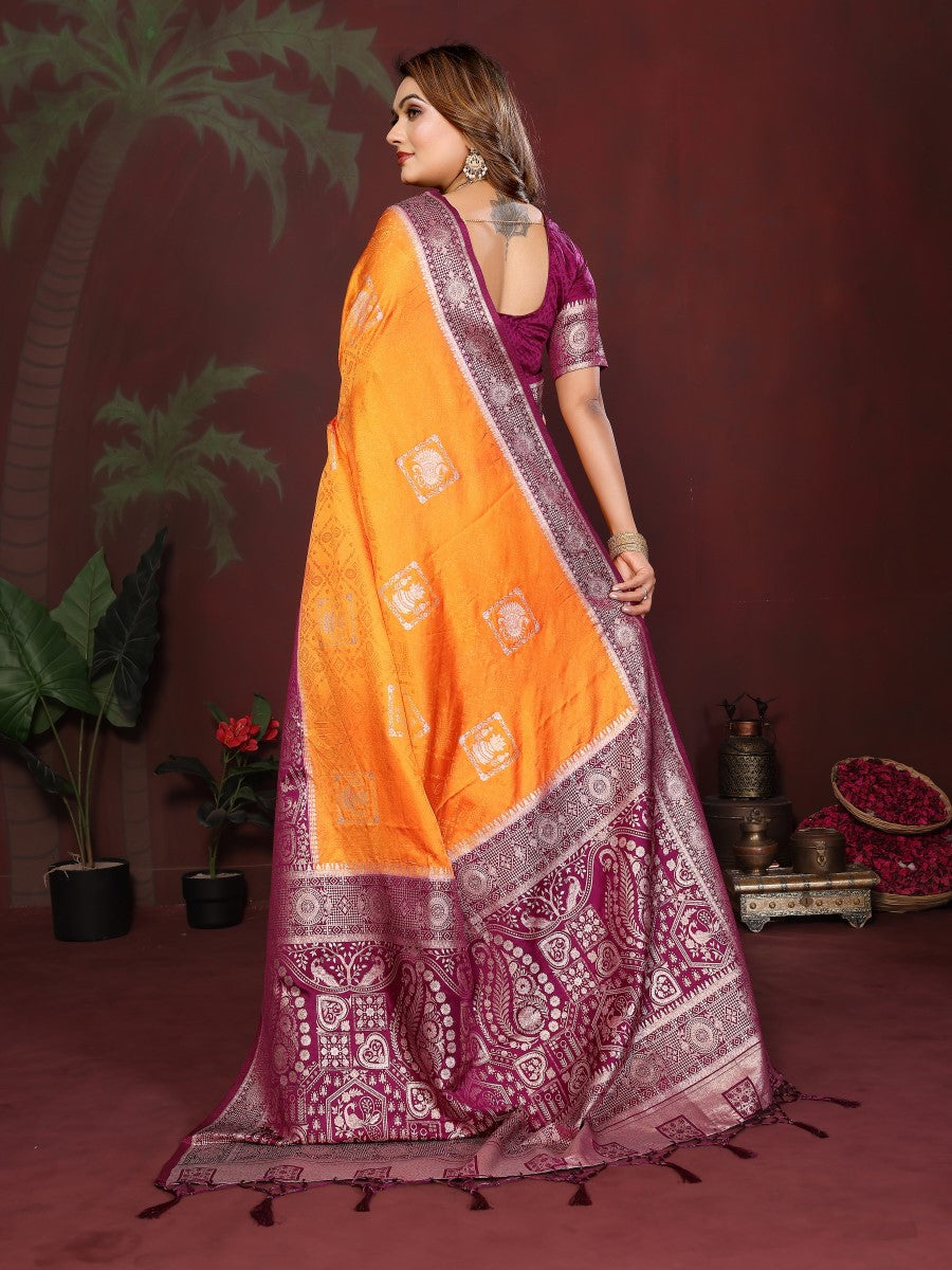 Anaita Mustard Zari Butta Work Satin Silk Saree With Blouse - Distacart