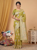 Anaita Mustard Linen Woven Work Saree With Blouse - Distacart