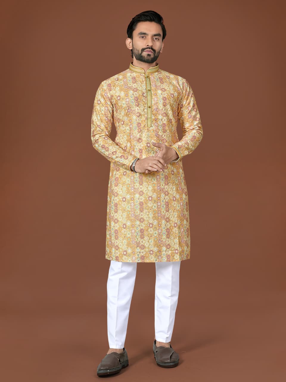 Anaita Yellow Lucknowi Silk Straight Kurta