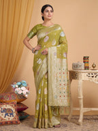 Anaita Mustard Linen Woven Work Saree With Blouse - Distacart