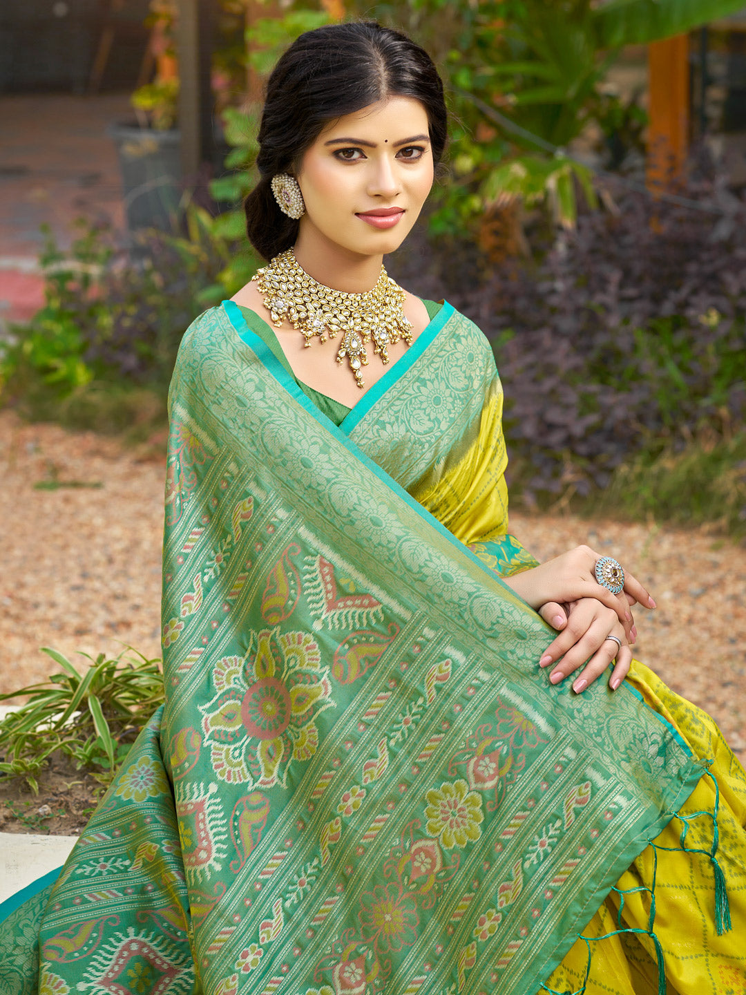 Anaita Mustard Soft Silk Saree With Floral Printed Work With Blouse - Distacart
