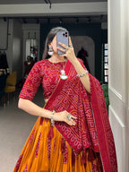 Lorenvalley Mustrad Tussar Silk with Bandhej Print Lehenga Choli