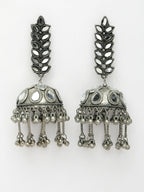 NVR Women's Silver Plated Mirror Work Oxidised Contemporary Jhumka Earrings - Distacart