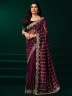 Joban Fashion Purple Net Party Wear Sarees - Distacart