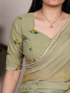 Vastranavya Mehendi Weightless Marble and Floral Printed Georgette Saree with Unstitched Blouse - Distacart