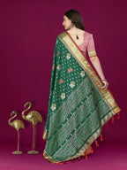 Lorenvalley Fashion Green Patola Silk Woven Design Zari Meenakari Weaving Saree