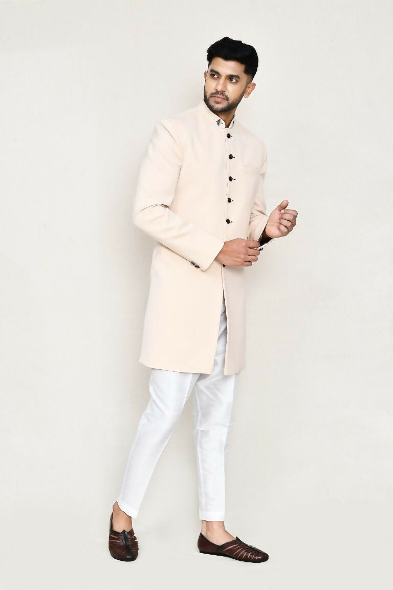 Joban Fashion Cream Colored Terry Rayon Fabric Indo Western With Straight Fit Pant