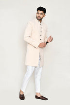 Joban Fashion Cream Colored Terry Rayon Fabric Indo Western With Straight Fit Pant