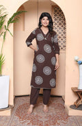 Miravan Womens Brown Animal Printed Kurta With Palazzo