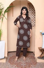 Miravan Womens Brown Animal Printed Kurta With Palazzo