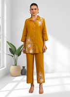 Joban Fashion Mustard Cotton, Linen Embroidered Readymade Cord Set - Distacart