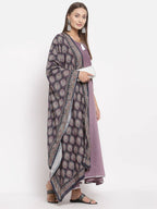 Myshka Women's Green Cotton Solid 3/4 Sleeve Round Neck Casual Kurta Dupatta Set